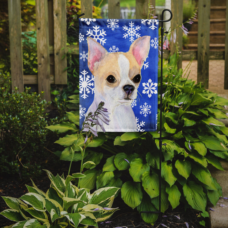 Chihuahua Winter Snowflakes Holiday Flag Garden Size