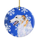 Borzoi Winter Snowflakes Holiday Christmas Ornament - Round Ceramic Ornament – Artist-Designed Keepsake Decoration SS4613