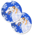Borzoi Winter Snowflakes Holiday Car Coasters – Set of 2 - Absorbent Stone with Fun & Functional Artwork SS4613CARC