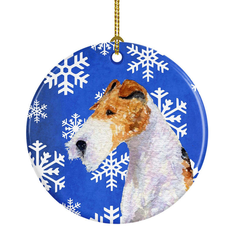 Fox Terrier Winter Snowflakes Holiday Christmas Ornament - Round Ceramic Ornament – Artist-Designed Keepsake Decoration SS4616