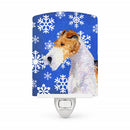 Fox Terrier Winter Snowflakes Holiday Ceramic Night Light Compact, UL-Certified, Ideal for Bedroom, Bathroom, Nursery, Hallway, Kitchen, 6x4x3, Multicolor