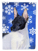 Rat Terrier Winter Snowflakes Holiday House Flag 28x40 Porch Sleeve Pole Decorative Outside Yard Banner Artwork Wall Hanging, Polyester