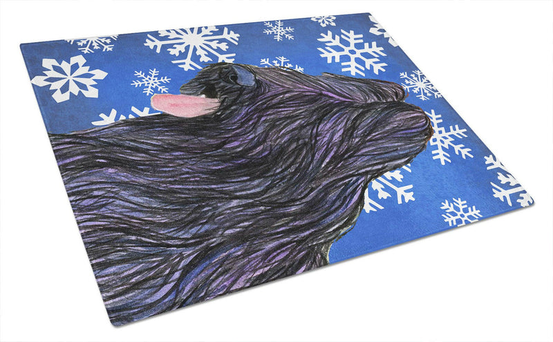 Briard Winter Snowflakes Holiday Glass Cutting Board Large