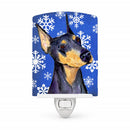Doberman Winter Snowflakes Holiday Ceramic Night Light Compact, UL-Certified, Ideal for Bedroom, Bathroom, Nursery, Hallway, Kitchen, 6x4x3, Multicolor