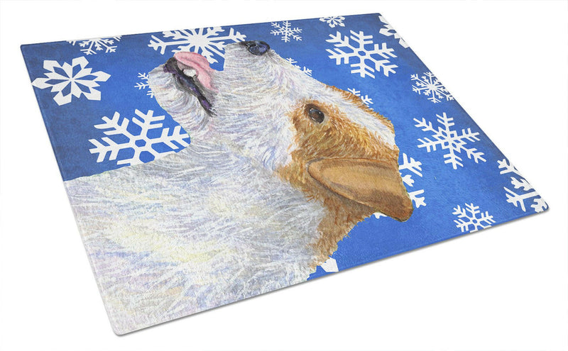 Jack Russell Terrier Winter Snowflakes Holiday Glass Cutting Board Large