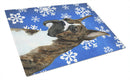 Boxer Winter Snowflakes Holiday Cutting Board Tempered Glass Kitchen Cutting Surface, Heat Resistant Chopping, Non-Slip Feet, Food Prep & Serving