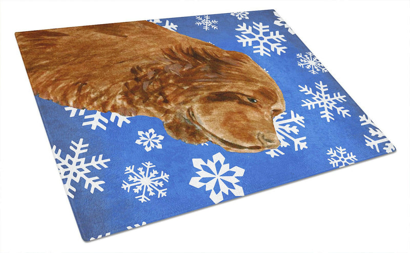 Sussex Spaniel Winter Snowflakes Holiday Glass Cutting Board Large