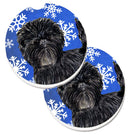 Affenpinscher Winter Snowflakes Holiday Car Coasters – Set of 2 - Absorbent Stone with Fun & Functional Artwork SS4649CARC