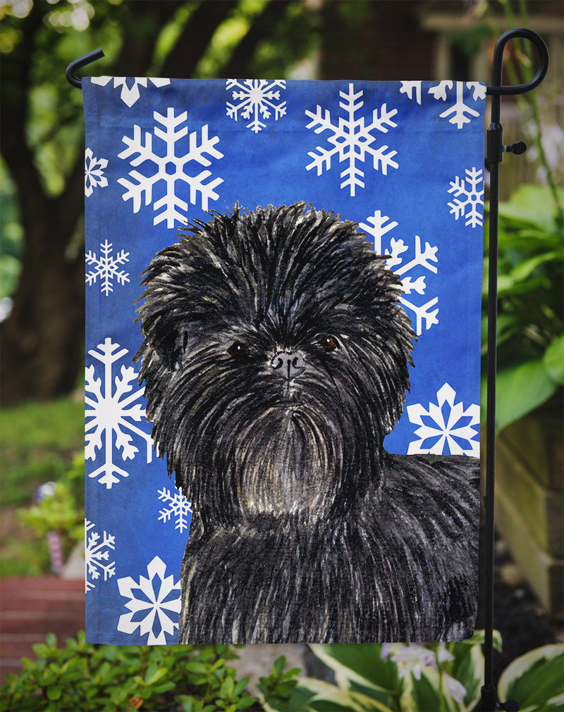 Affenpinscher Winter Snowflakes Holiday Flag Garden Size