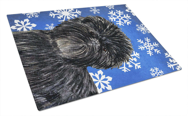 Affenpinscher Winter Snowflakes Holiday Glass Cutting Board Large