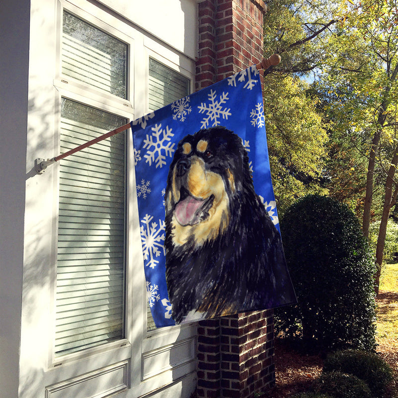 Tibetan Mastiff Winter Snowflakes Holiday Flag Canvas House Size