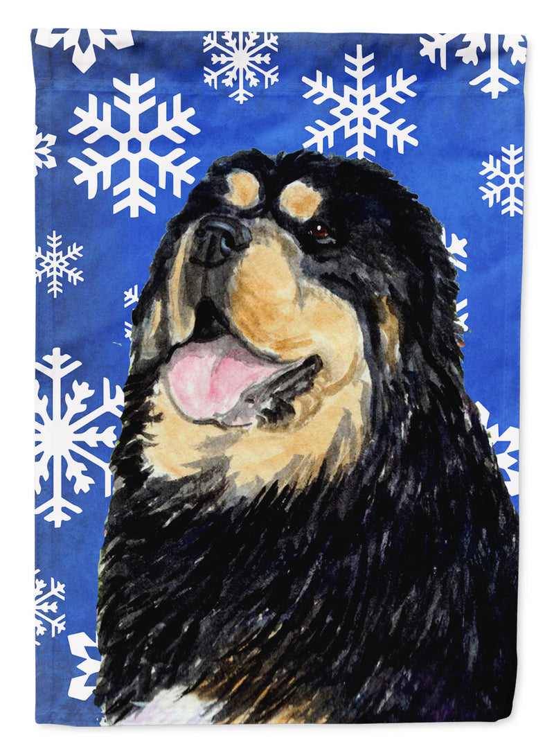 Tibetan Mastiff Winter Snowflakes Holiday Flag Canvas House Size