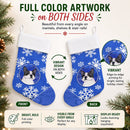 Boston Terrier Winter Snowflakes Holiday Holiday Stocking Double-Sided Print, Polyester Suede,11x18, Made in USA
