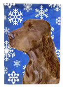 Field Spaniel Winter Snowflakes Holiday House Flag 28x40 Porch Sleeve Pole Decorative Outside Yard Banner Artwork Wall Hanging, Polyester