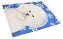 Bichon Frise Winter Snowflakes Holiday Cutting Board Tempered Glass Kitchen Cutting Surface, Heat Resistant Chopping, Non-Slip Feet, Food Prep & Serving
