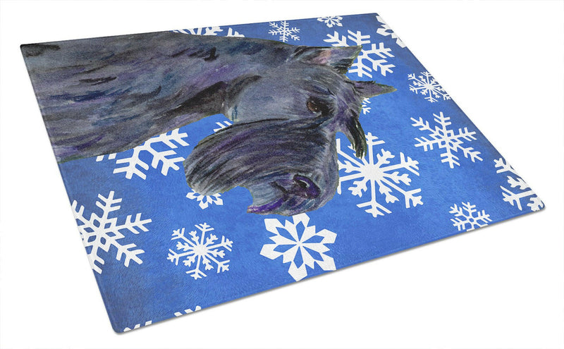 Scottish Terrier Winter Snowflakes Holiday Glass Cutting Board Large