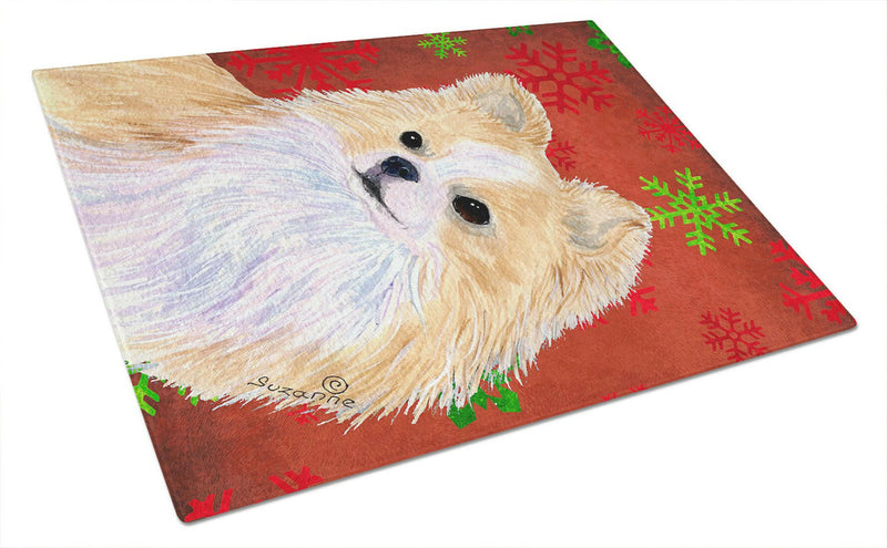 Chihuahua Red and Green Snowflakes Holiday Christmas Glass Cutting Board Large