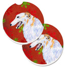 Borzoi Red and Green Snowflakes Holiday Christmas Car Coasters – Set of 2 - Absorbent Stone with Fun & Functional Artwork SS4682CARC