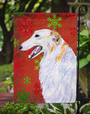 Borzoi Red and Green Snowflakes Holiday Christmas Garden Flag – Decorative Outdoor Yard Flag