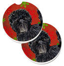 Affenpinscher Red Green Snowflakes Christmas Car Coasters – Set of 2 - Absorbent Stone with Fun & Functional Artwork SS4718CARC