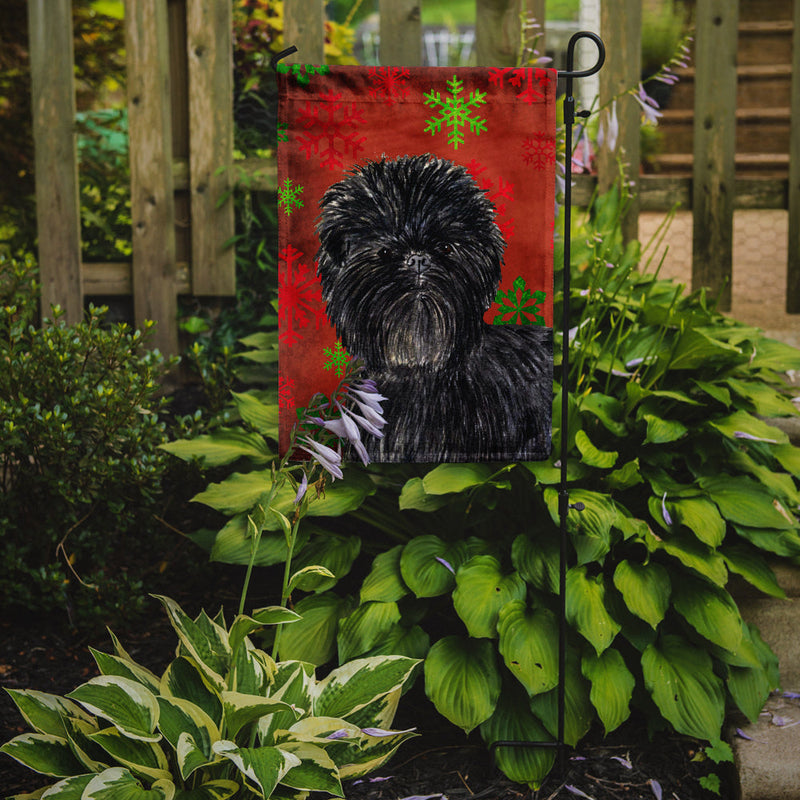 Affenpinscher Red Green Snowflakes Christmas Flag Garden Size