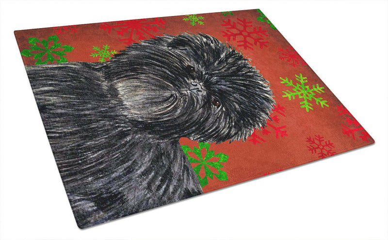 Affenpinscher Red and Green Snowflakes Christmas Glass Cutting Board Large