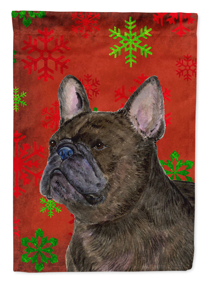 French Bulldog Red and Green Snowflakes Holiday Christmas Flag Garden Size