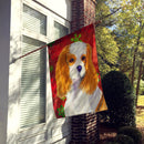 Cavalier Spaniel Red and Green Snowflakes Holiday Christmas House Flag 28x40 Porch Sleeve Pole Decorative Outside Yard Banner Artwork Wall Hanging, Polyester