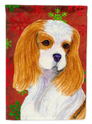 Cavalier Spaniel Red and Green Snowflakes Holiday Christmas House Flag 28x40 Porch Sleeve Pole Decorative Outside Yard Banner Artwork Wall Hanging, Polyester