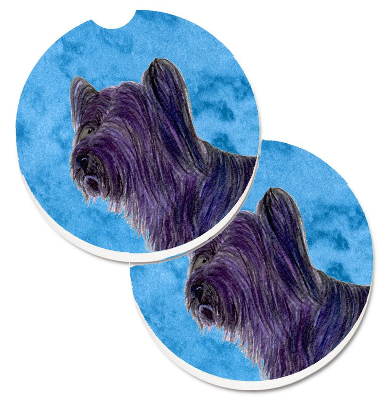 Blue Skye Terrier Car Coasters – Set of 2 - Absorbent Stone with Fun & Functional Artwork SS4739-BUCARC