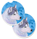 Blue Siberian Husky Car Coasters – Set of 2 - Absorbent Stone with Fun & Functional Artwork SS4740-BUCARC
