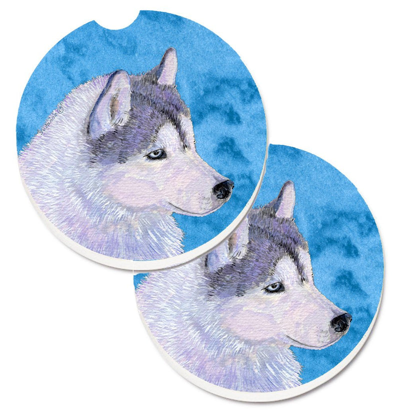 Blue Siberian Husky Car Coasters – Set of 2 - Absorbent Stone with Fun & Functional Artwork SS4740-BUCARC