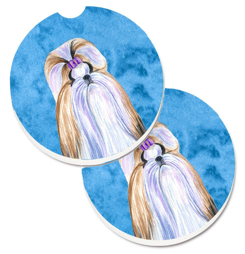 Blue Shih Tzu Car Coasters – Set of 2 - Absorbent Stone with Fun & Functional Artwork SS4741-BUCARC