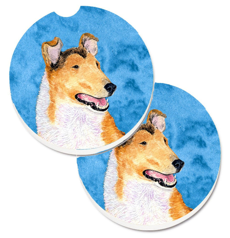 Blue Smooth Collie Car Coasters – Set of 2 - Absorbent Stone with Fun & Functional Artwork SS4746-BUCARC