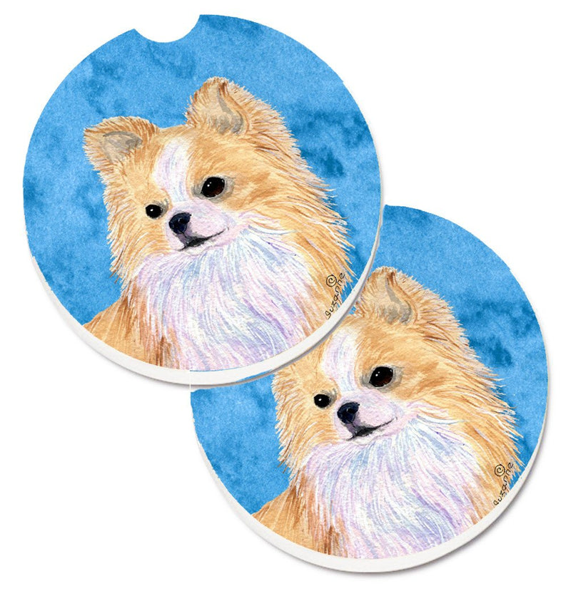 Blue Longhaired Chihuahua Car Coasters – Set of 2 - Absorbent Stone with Fun & Functional Artwork SS4750-BUCARC