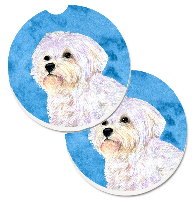 Blue Maltese Car Coasters – Set of 2 - Absorbent Stone with Fun & Functional Artwork SS4757-BUCARC