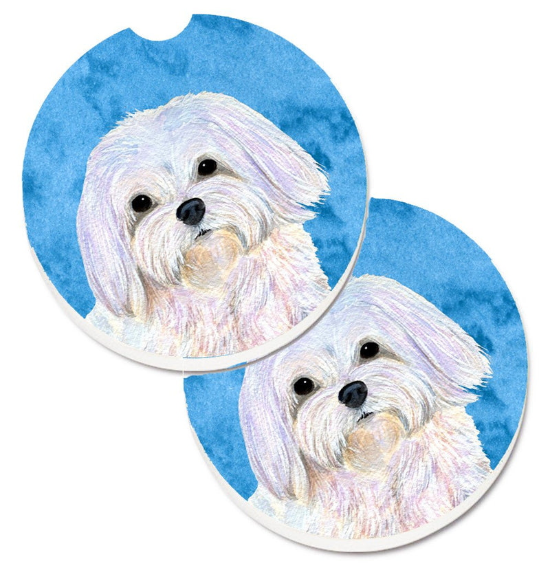 Blue Maltese Car Coasters – Set of 2 - Absorbent Stone with Fun & Functional Artwork SS4758-BUCARC