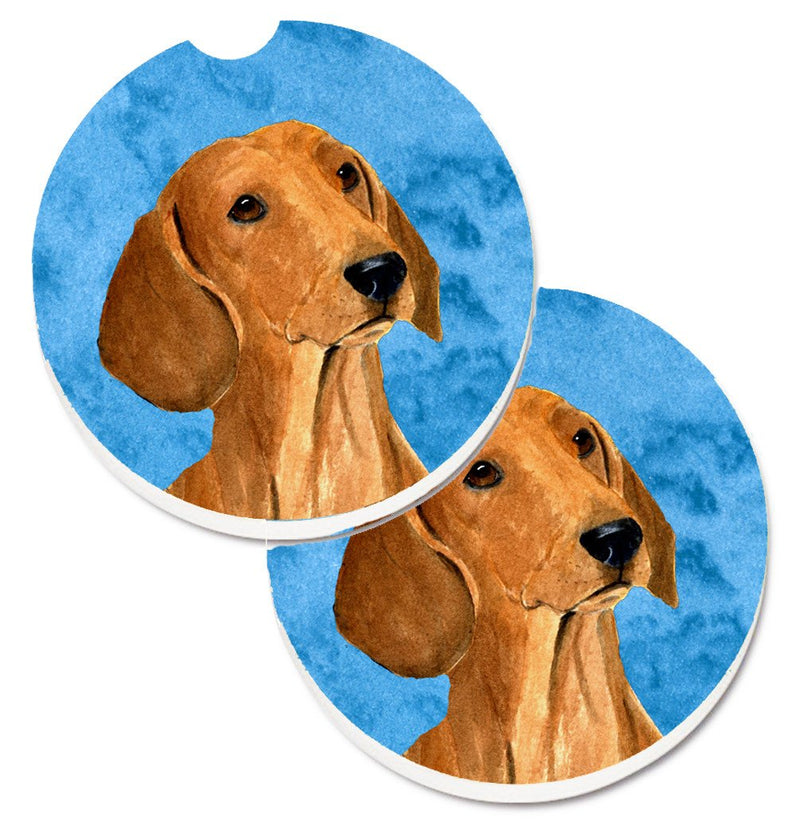 Blue Red Smooth Dachshund Car Coasters – Set of 2 - Absorbent Stone with Fun & Functional Artwork SS4763-BUCARC