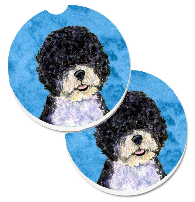 Blue Portuguese Water Dog Car Coasters – Set of 2 - Absorbent Stone with Fun & Functional Artwork SS4766-BUCARC