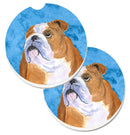 Blue English Bulldog Car Coasters – Set of 2 - Absorbent Stone with Fun & Functional Artwork SS4767-BUCARC