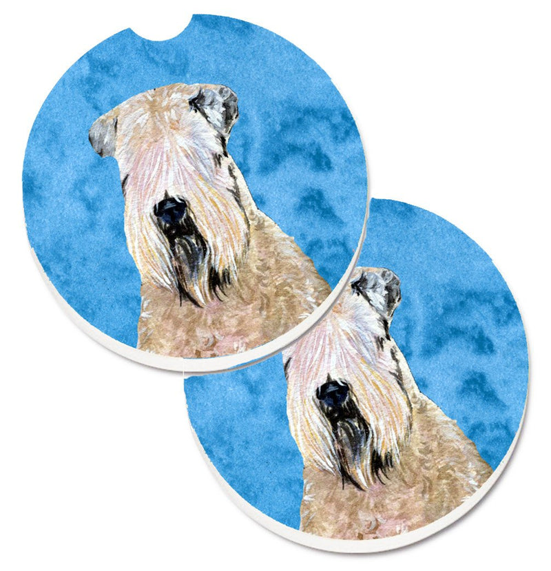 Blue Soft Coated Wheaten Terrier Car Coasters – Set of 2 - Absorbent Stone with Fun & Functional Artwork SS4769-BUCARC