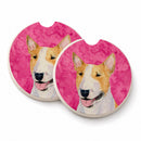 Pink Bull Terrier Set of 2 Cup Holder Car Coasters Absorbent Round Sandstone Coasters Gifts for Men or Women, 2.5, Multicolor