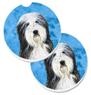Blue Bearded Collie Car Coasters – Set of 2 - Absorbent Stone with Fun & Functional Artwork SS4773-BUCARC