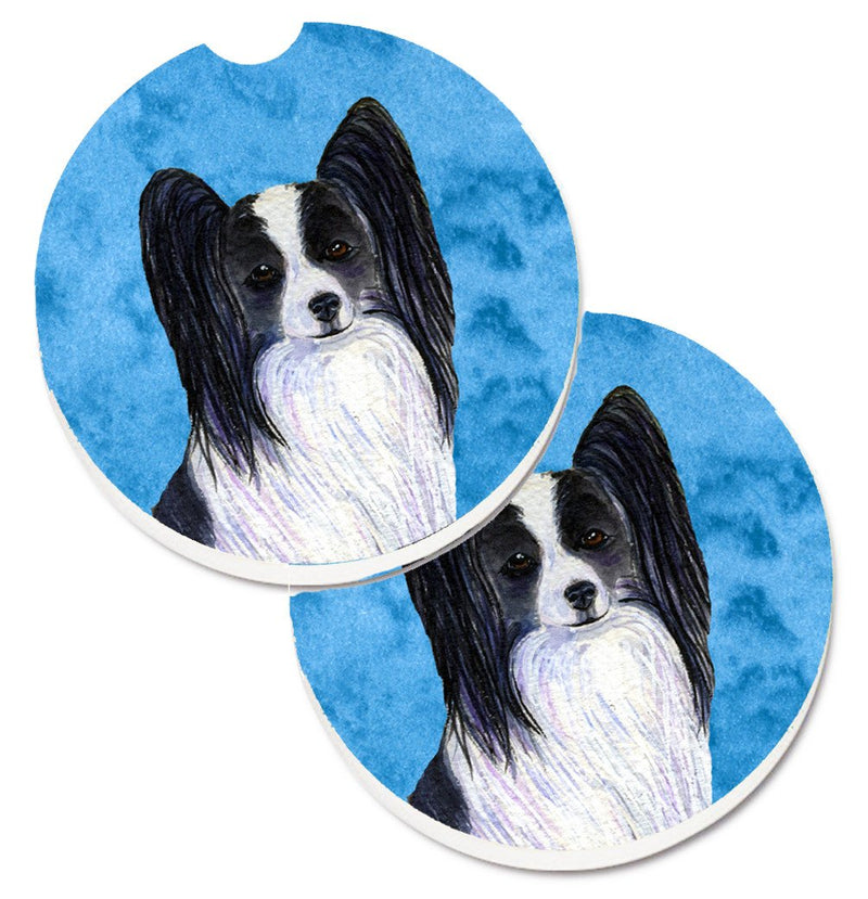 Blue Papillon Car Coasters – Set of 2 - Absorbent Stone with Fun & Functional Artwork SS4781-BUCARC