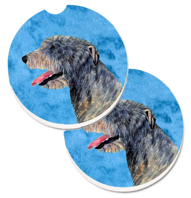Blue Irish Wolfhound Car Coasters – Set of 2 - Absorbent Stone with Fun & Functional Artwork SS4782-BUCARC