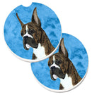 Blue Brindle Cropped Eared Boxer Car Coasters – Set of 2 - Absorbent Stone with Fun & Functional Artwork SS4784-BUCARC