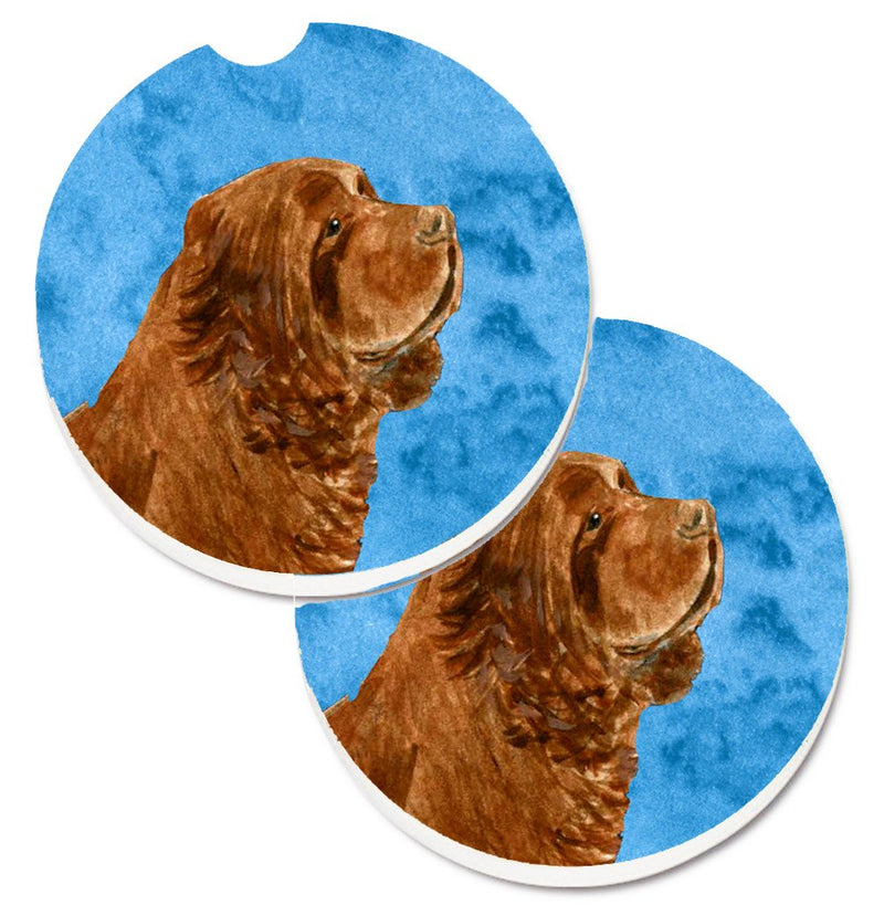 Blue Sussex Spaniel Car Coasters – Set of 2 - Absorbent Stone with Fun & Functional Artwork SS4786-BUCARC