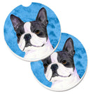 Blue Boston Terrier Car Coasters – Set of 2 - Absorbent Stone with Fun & Functional Artwork SS4792-BUCARC