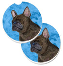 Blue French Bulldog Car Coasters – Set of 2 - Absorbent Stone with Fun & Functional Artwork SS4795-BUCARC