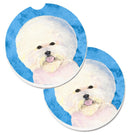 Blue Bichon Frise Car Coasters – Set of 2 - Absorbent Stone with Fun & Functional Artwork SS4802-BUCARC